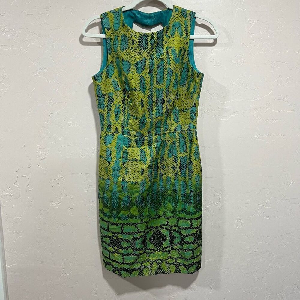 Muse Women's Cotton SL Dress Blue Green Reptile Print w/ Cutout Back